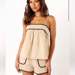 Petal & Pup Tan Pajama Set with Black Detailing